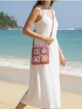 Crochet Flower Patch Mini Crossbody Bag 8 x 7.5